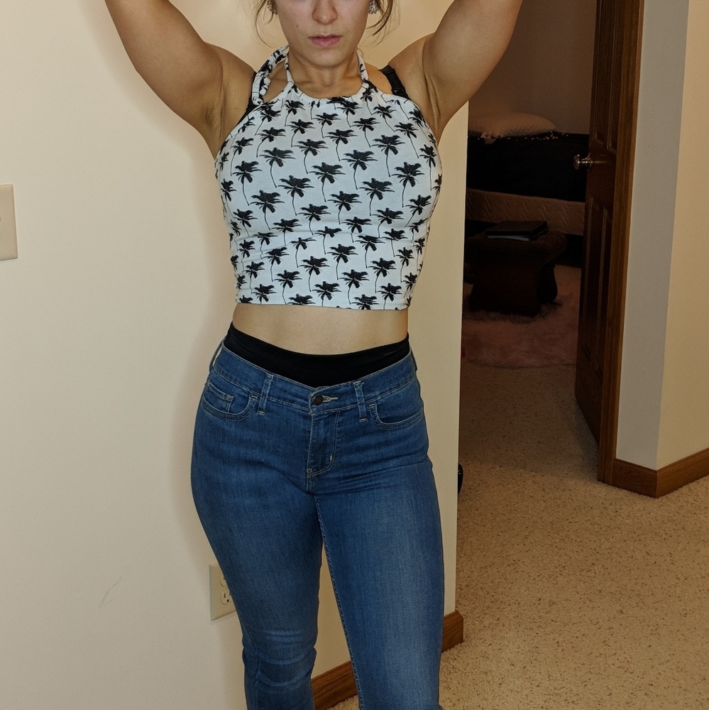 Black and white palm tree crop top